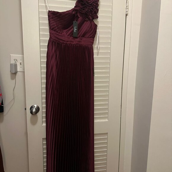 Radiant Affair Plum Purple Satin Pleated One-Shoulder Maxi Dress - Picture 2 of 5